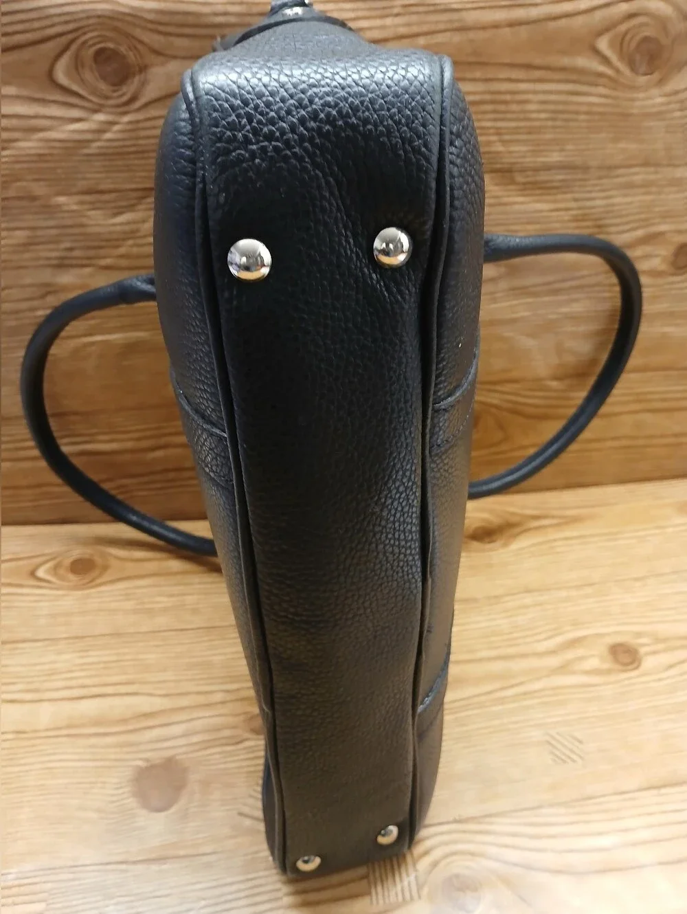 Classic Black Leather Unisex Briefcase with Gold Accent Hardware